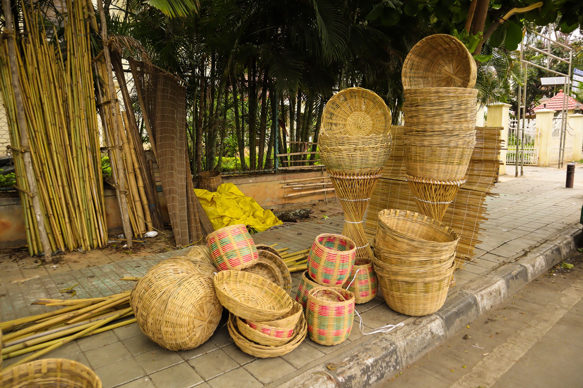 A Collection of Handmade bamboo baskets in different shapes and sizes used traditionally across India 
in Tea and Coffee plantations.